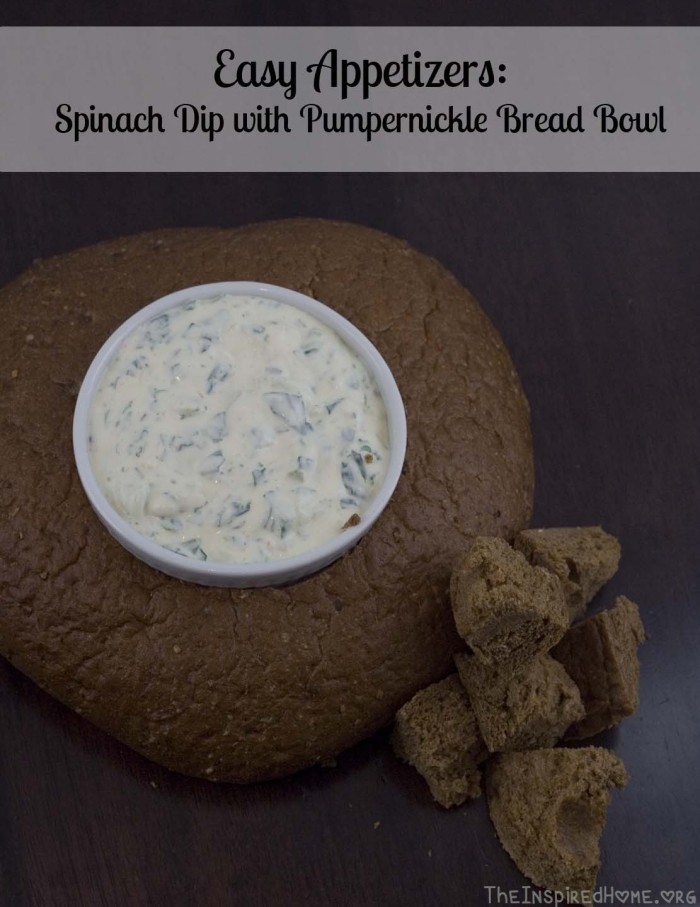 Easy Appetizers Spinach Dip with a Pumpernickel Bread Bowl