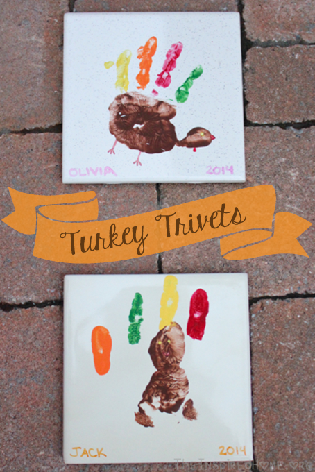 TheInspiredHome.org // Thanksgiving Turkey Trivets. These adorable handprint/footprint trivets are a fun and simple way to decorate your table this Thanksgiving. A great baby & toddler craft.